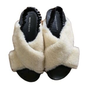 Marc Fisher Womens Javin Faux Fur Flat Criss Cross Slingback Shoes US 6.5 M